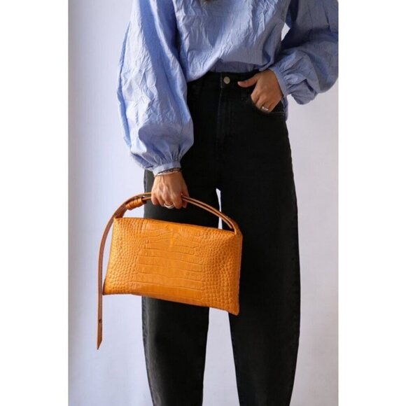 💕SIMON MILLER💕 Puffin Shoulder Bag ~ Croc-Embossed Leather Sunset Orange NWOT - Picture 5 of 15